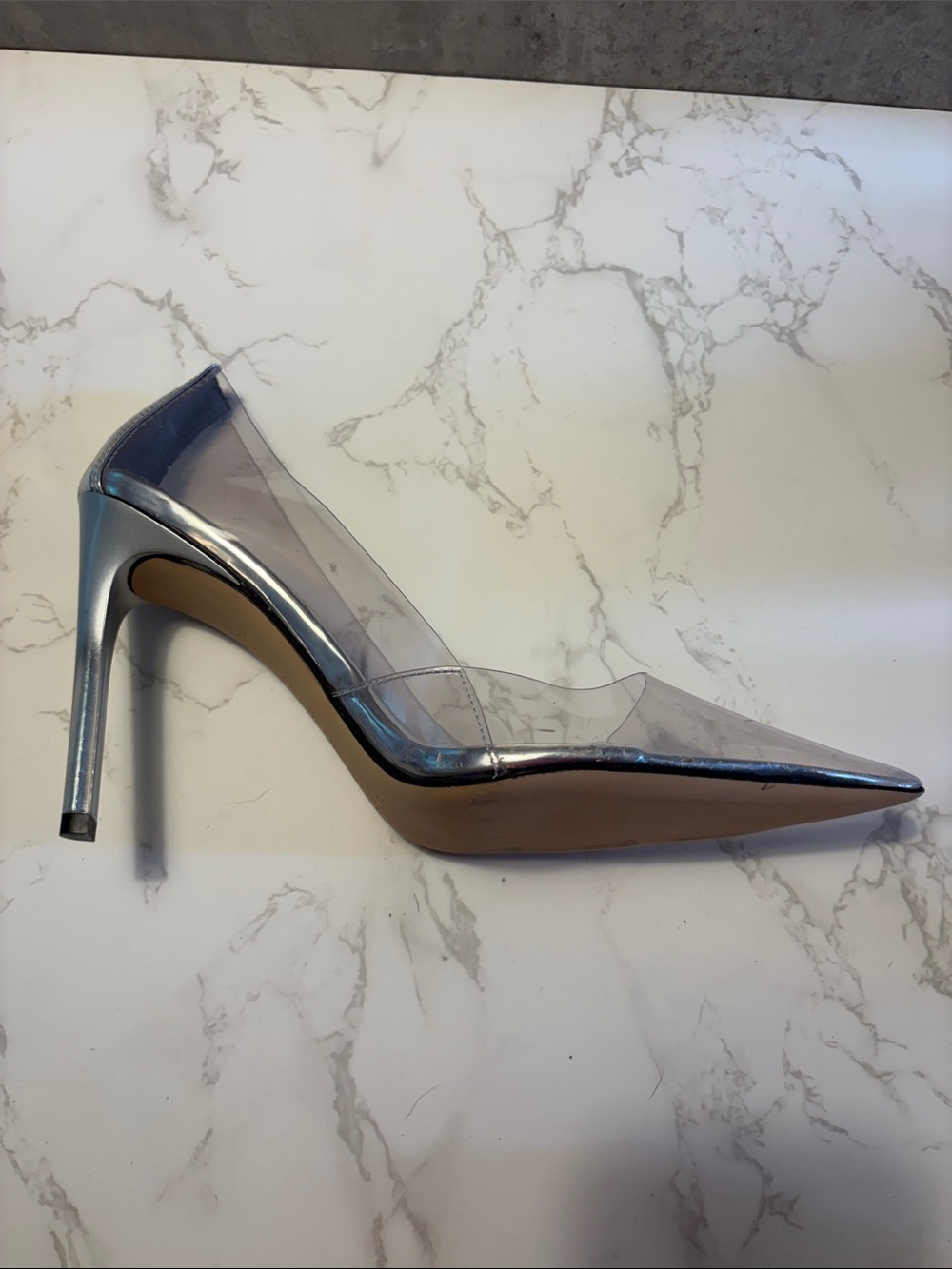 Good AmericanClear Pointed-Toe Stiletto Heels with Silver Insole size 10 cute - Picture 3 of 10